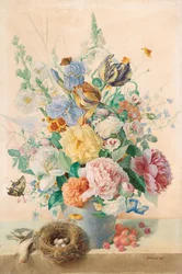 Groot stilleven met tulpen, rozen en lelies